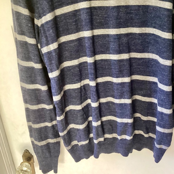 Oleg Cassini Men Sweater M Blue Gray Striped Cashmere Blend Lightweight Pullover - Picture 6 of 14